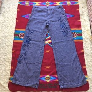 New XCVl Linen Embroidered Women’s Wide Leg Pants S